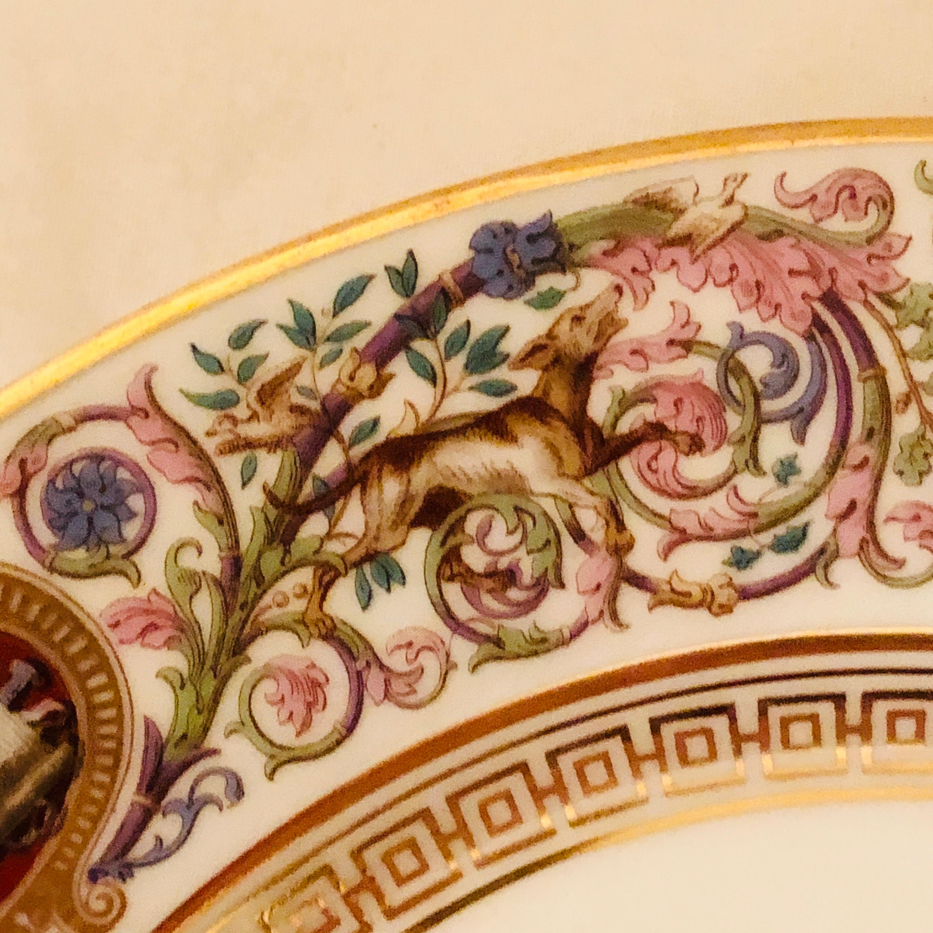 Porcelain Set of Sevres Louis-Philippe Hunt Plates Made for the Chateau de Fontainebleau