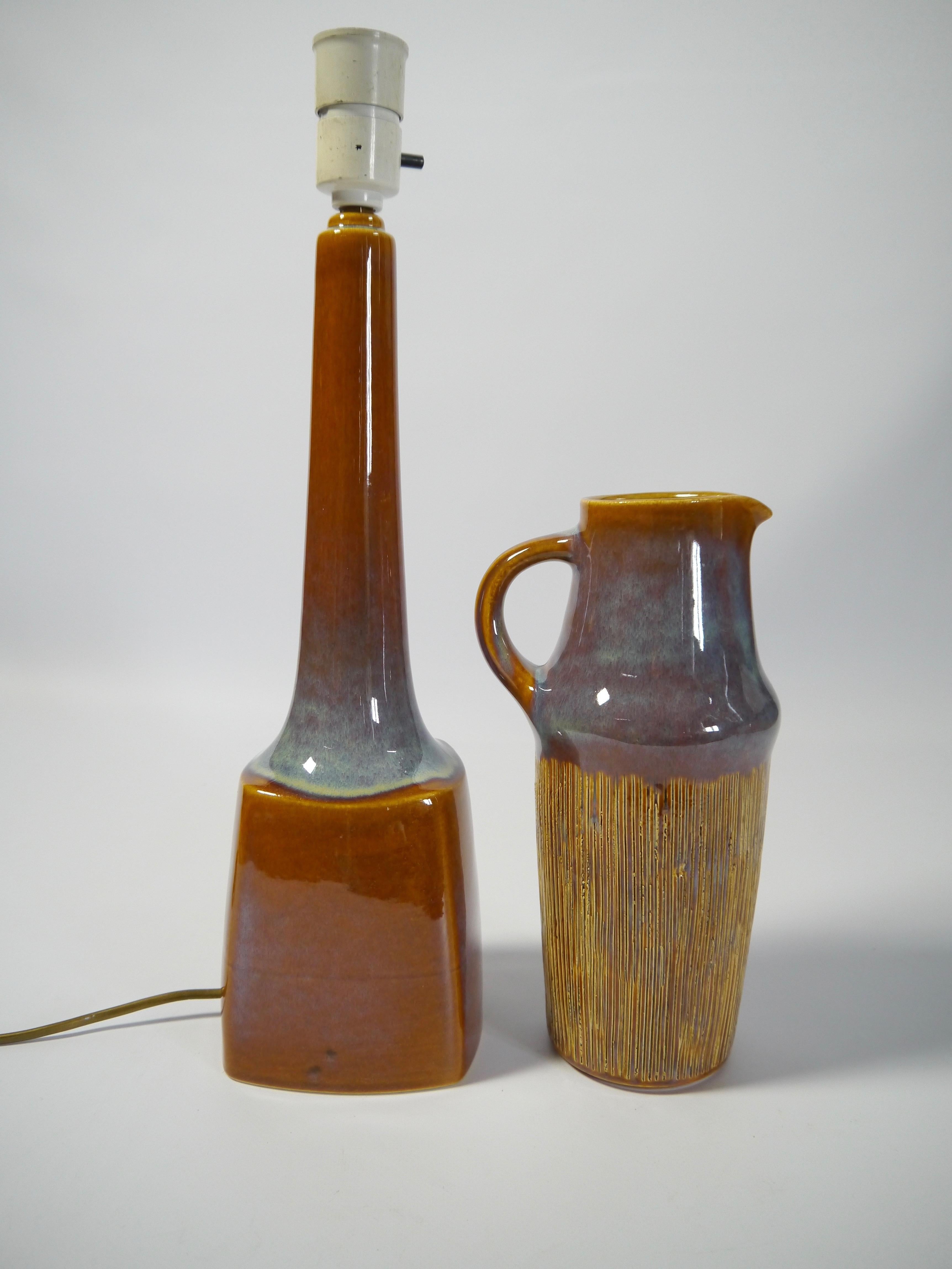 Danish Set of Søholm Keramik Table Lamp and Vase, Denmark, 1960s For Sale