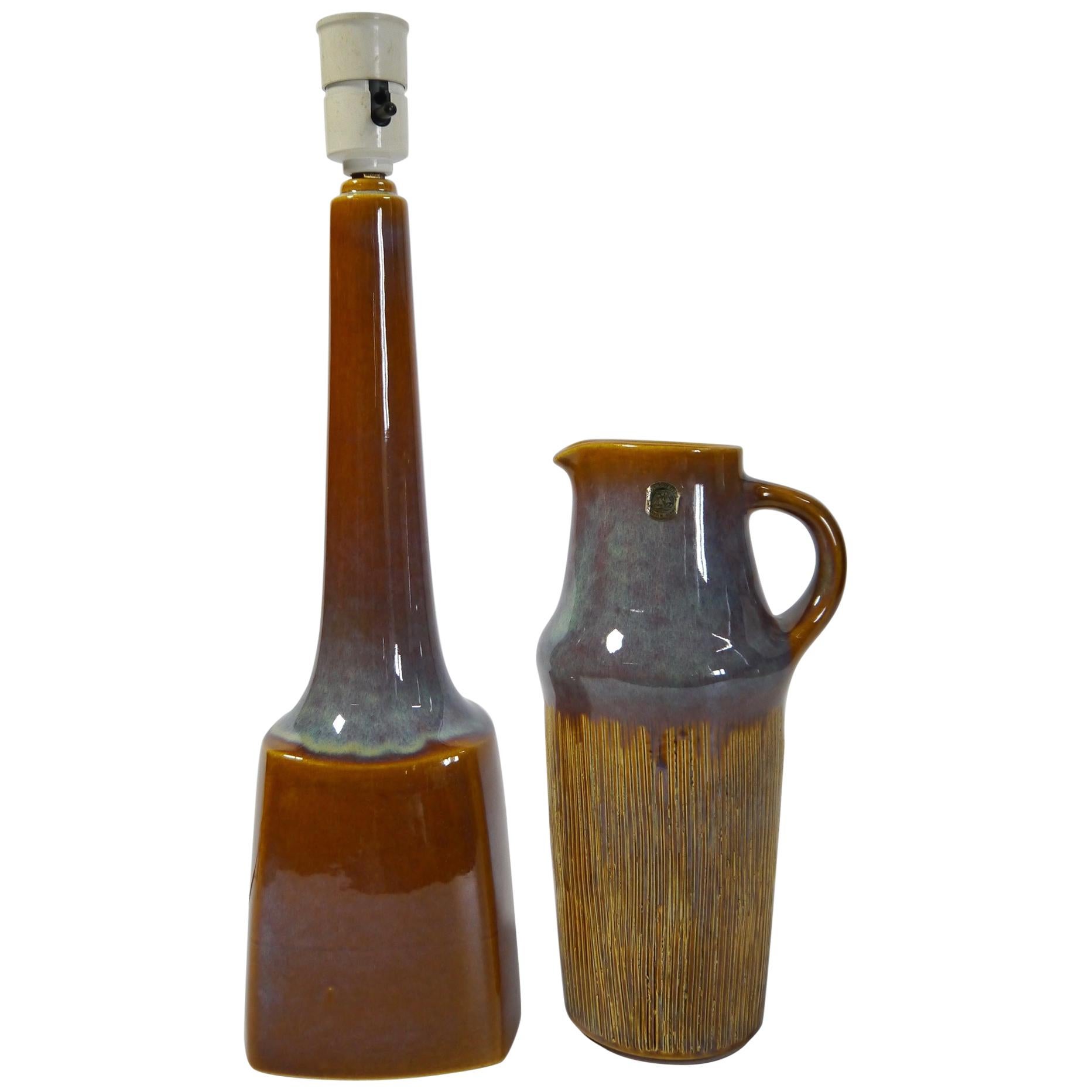 Set of Søholm Keramik Table Lamp and Vase, Denmark, 1960s