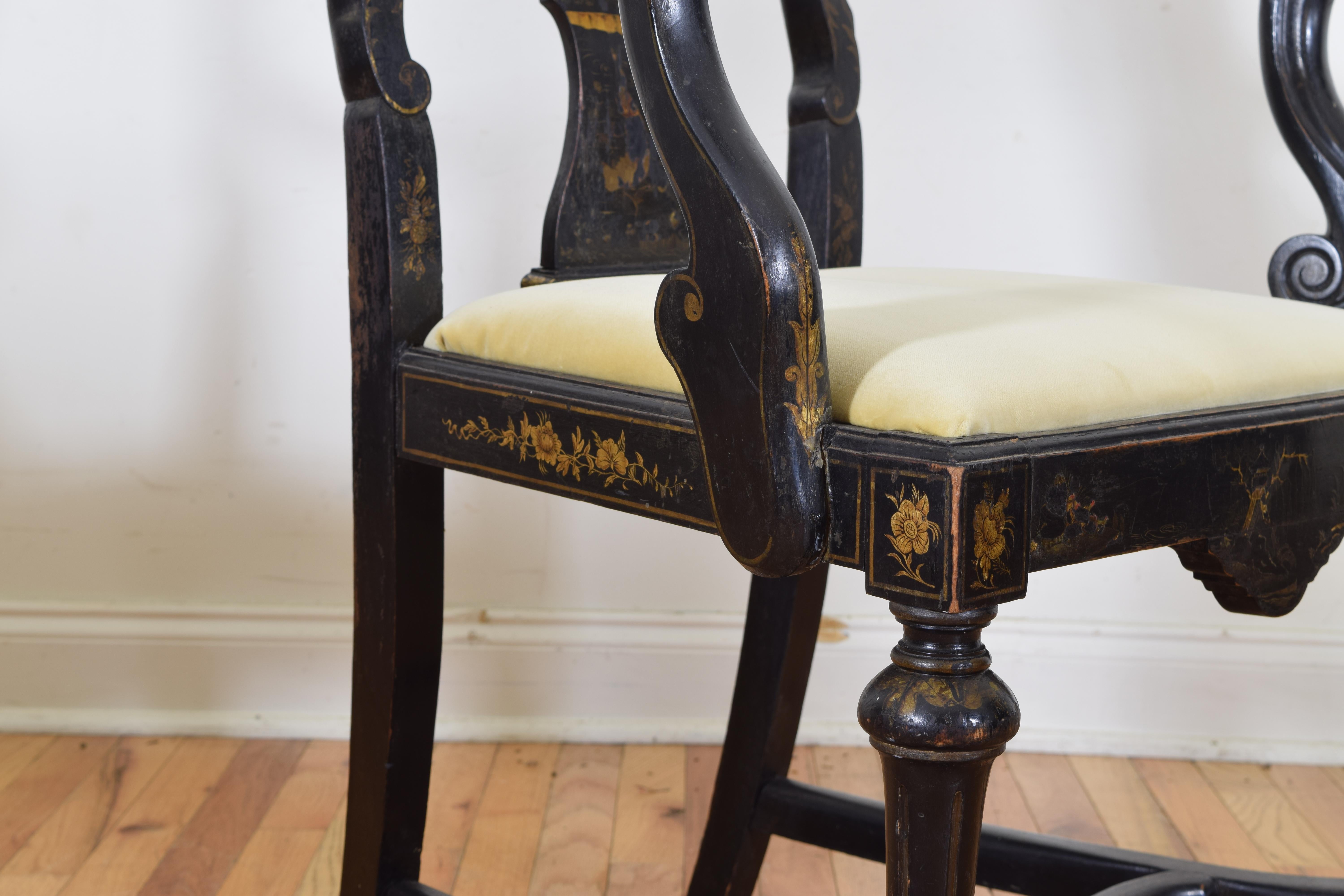 Set of Sic Queen Anne Style Chinoiserie Painted Dining Chairs, 20th Century 5
