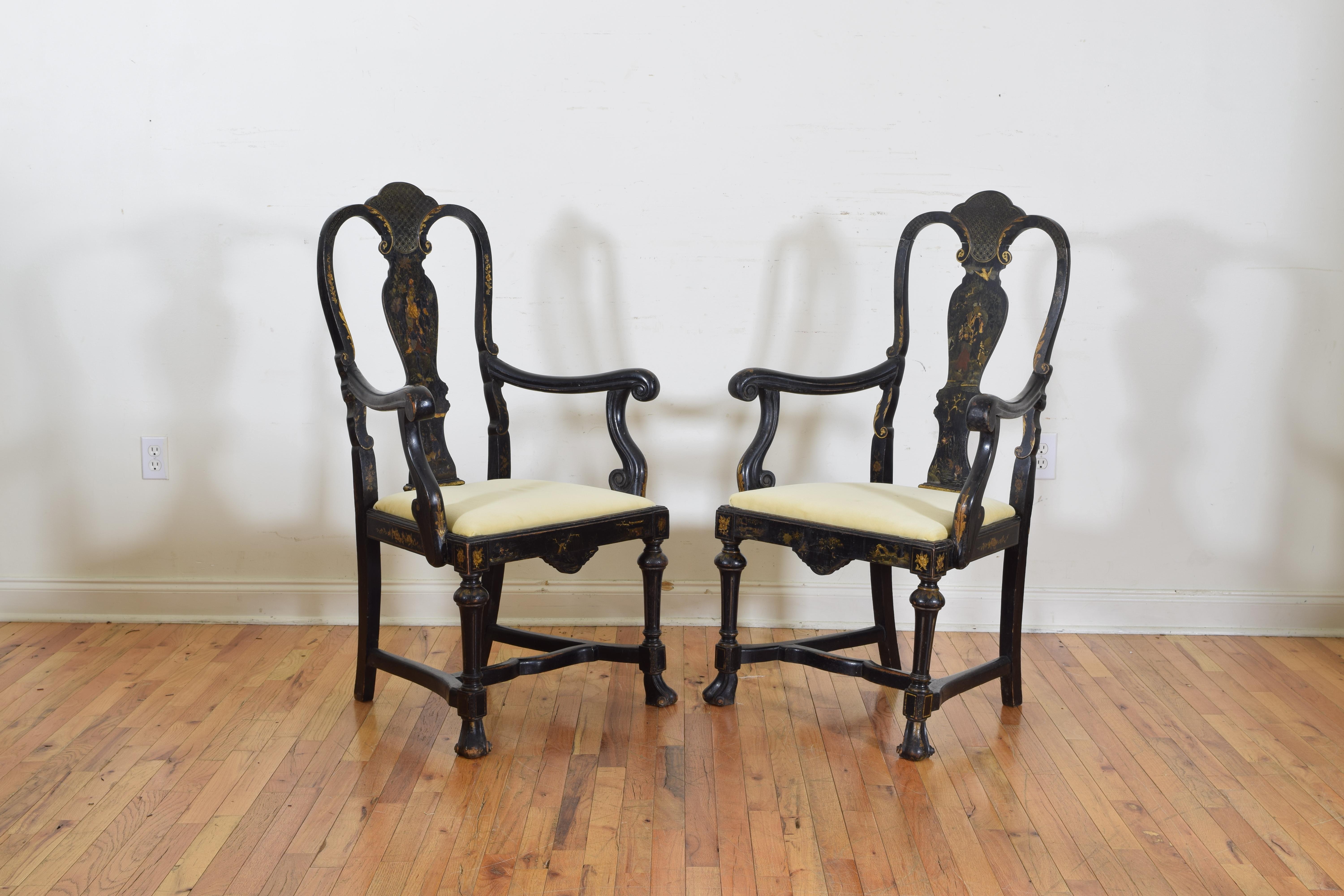 Set of Sic Queen Anne Style Chinoiserie Painted Dining Chairs, 20th Century 1