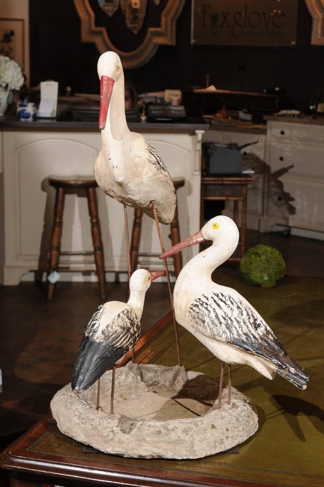 Set of Sicilian Painted Stone Shorebird Sculptures from the Early 20th Century In Good Condition In Atlanta, GA