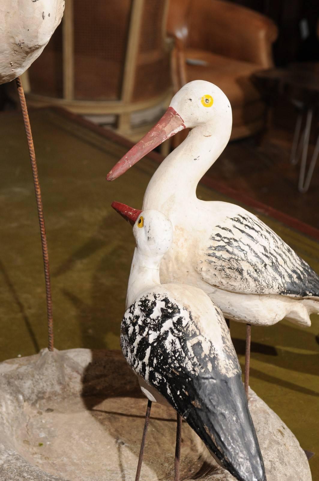 Set of Sicilian Painted Stone Shorebird Sculptures from the Early 20th Century 2