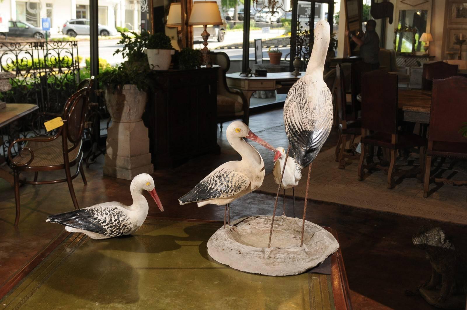 Set of Sicilian Painted Stone Shorebird Sculptures from the Early 20th Century 5
