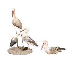 Set of Sicilian Painted Stone Shorebird Sculptures from the Early 20th Century