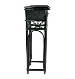 Set of Side Tables and Mirror in Bamboo and Wicker Lacquered in Black