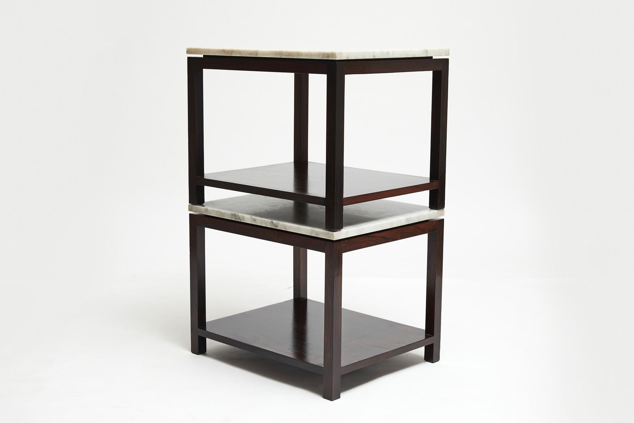 South American Brazilian Modern Side Table Pair in Hardwood & Marble, circa 1960, Brazil