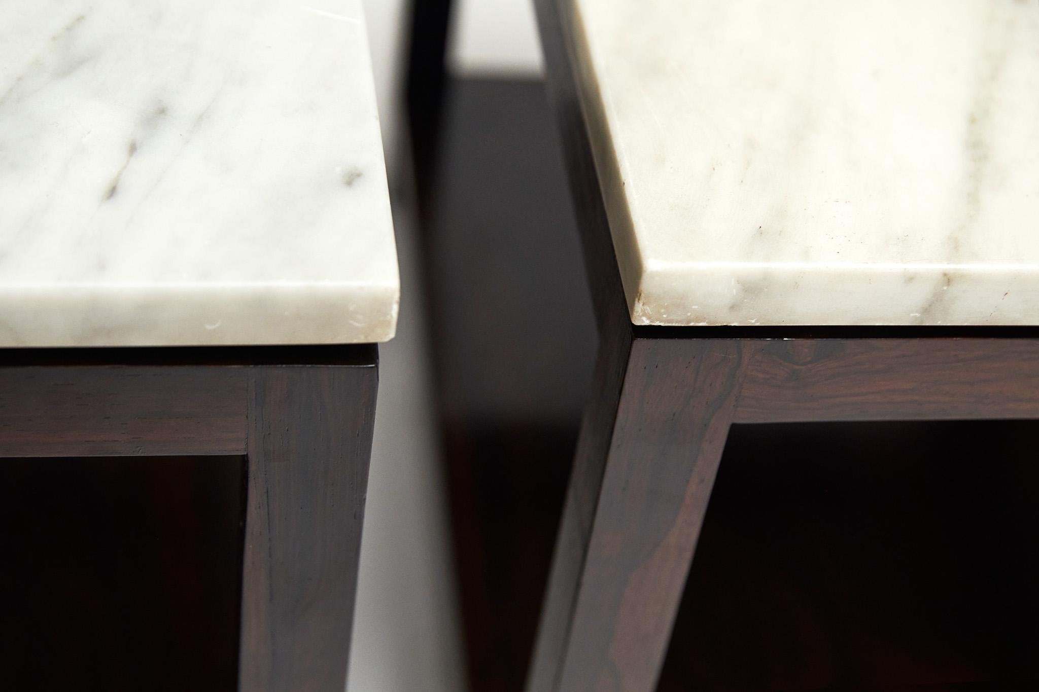 20th Century Brazilian Modern Side Table Pair in Hardwood & Marble, circa 1960, Brazil