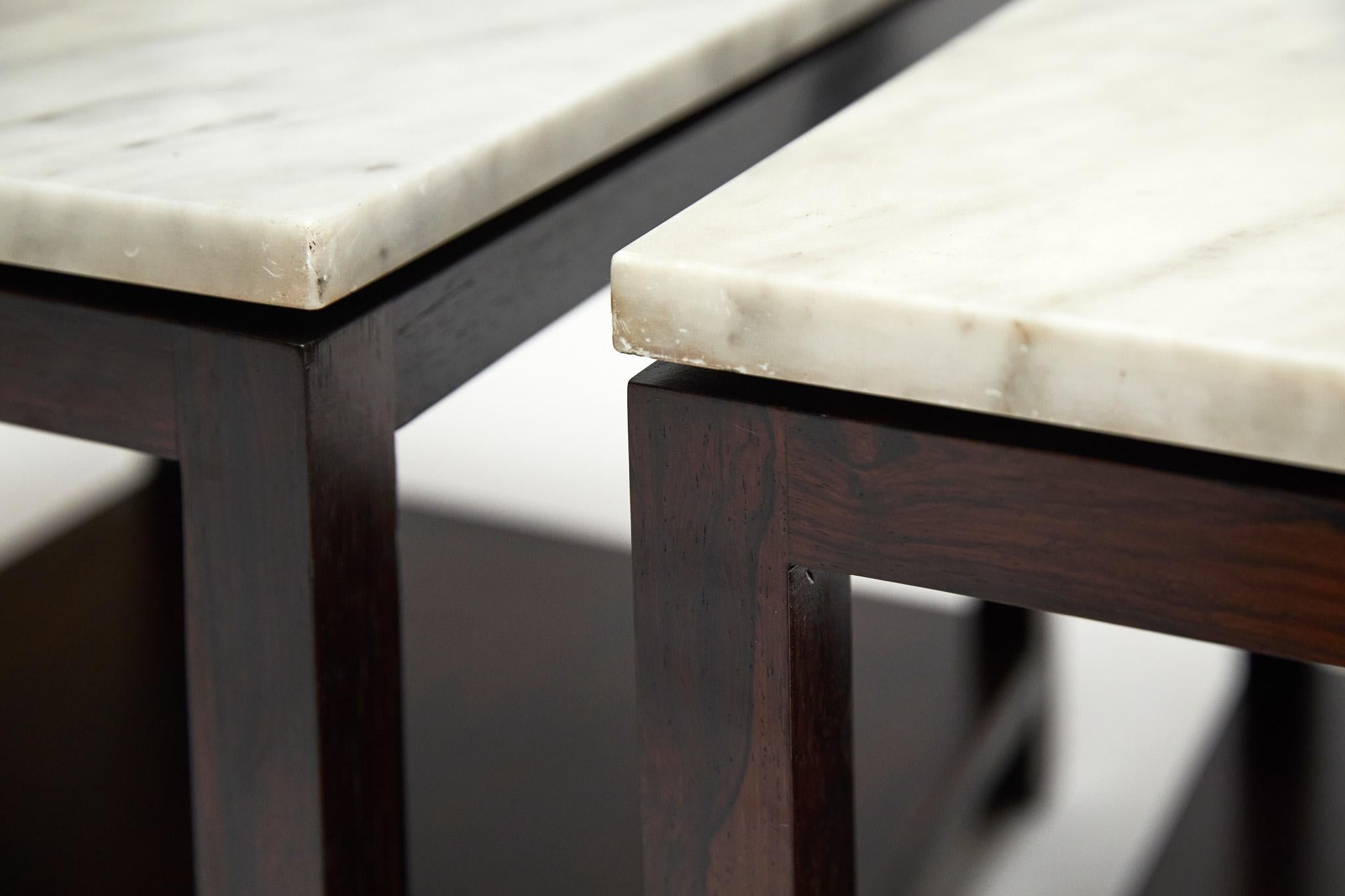 Brazilian Modern Side Table Pair in Hardwood & Marble, circa 1960, Brazil 1