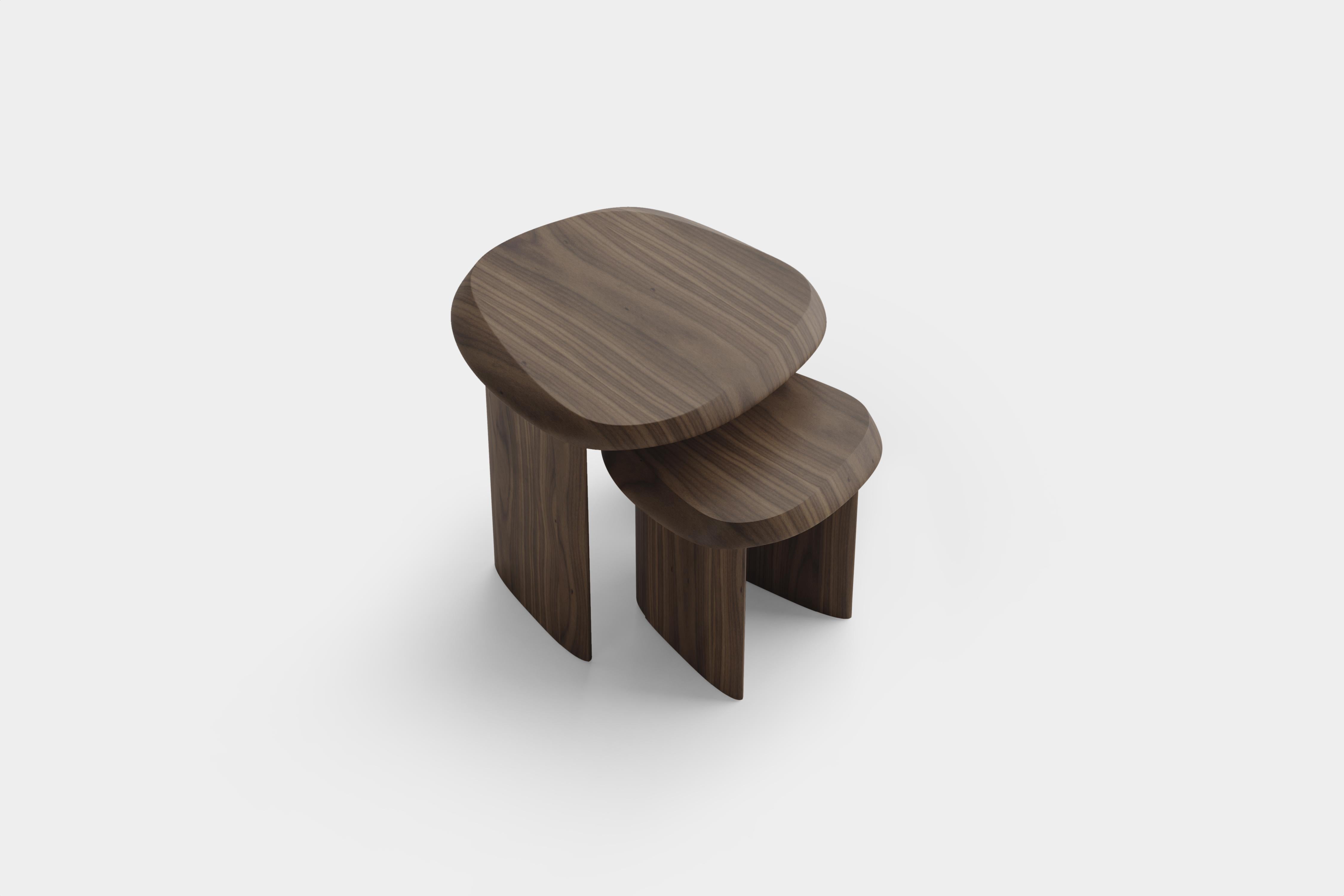 Wood Set of Side Tables & Large Coffee Table Walnut Duna Collection by Joel Escalona