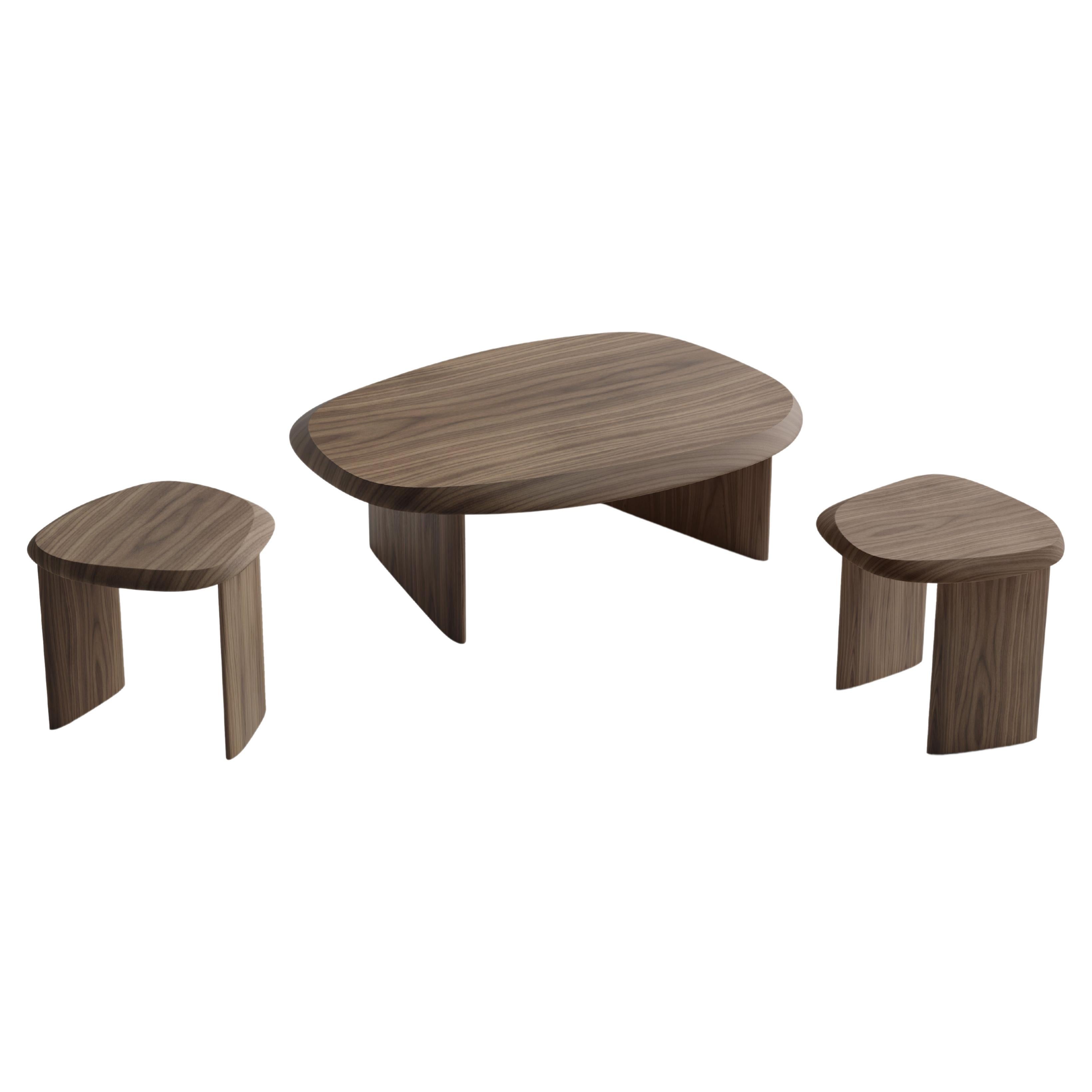 Set of Side Tables and Large Coffee Table Walnut Duna Collection by Joel  Escalona For Sale at 1stDibs