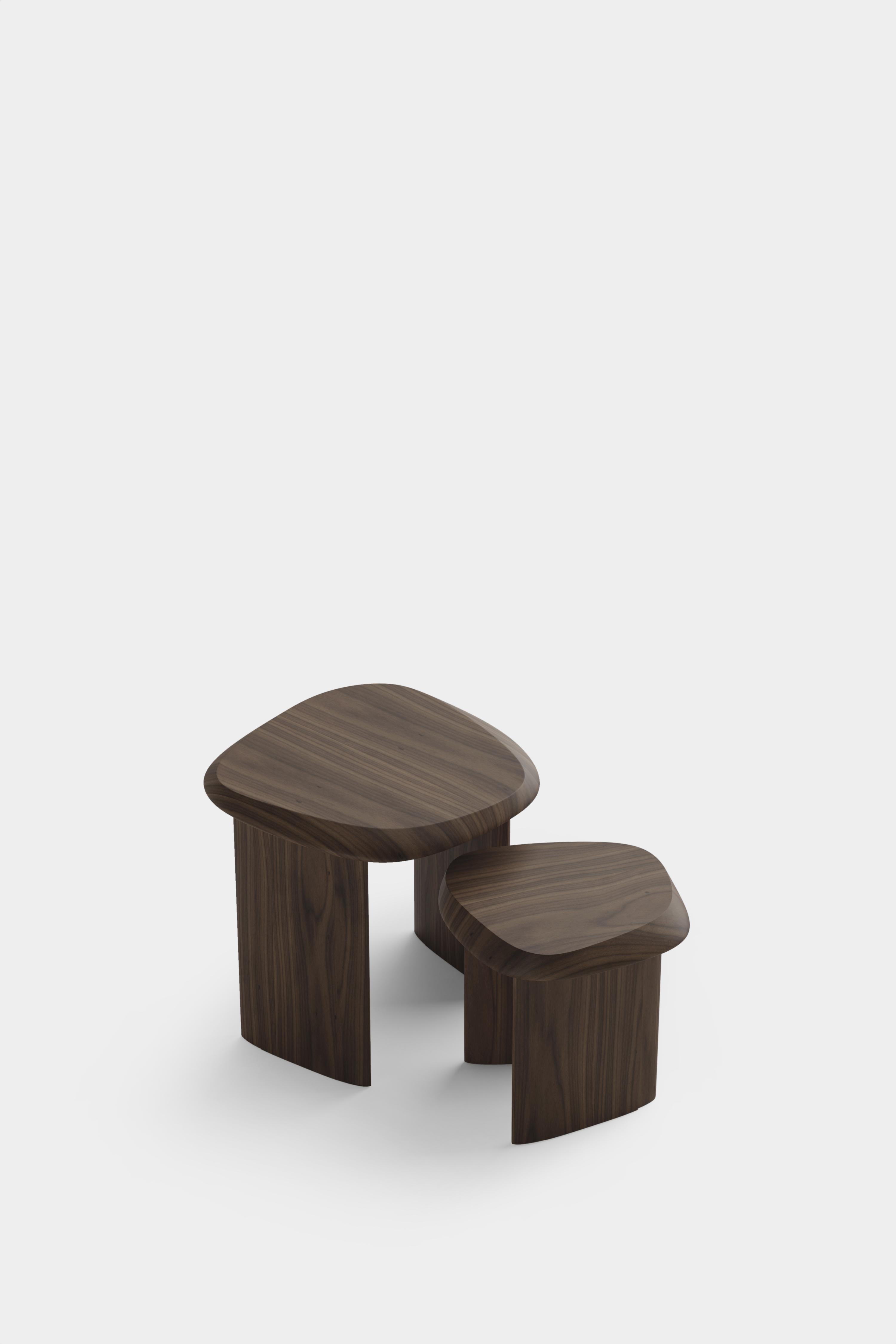 Contemporary Set of Side Tables Medium Coffee Table Walnut Duna Collection by Joel Escalona