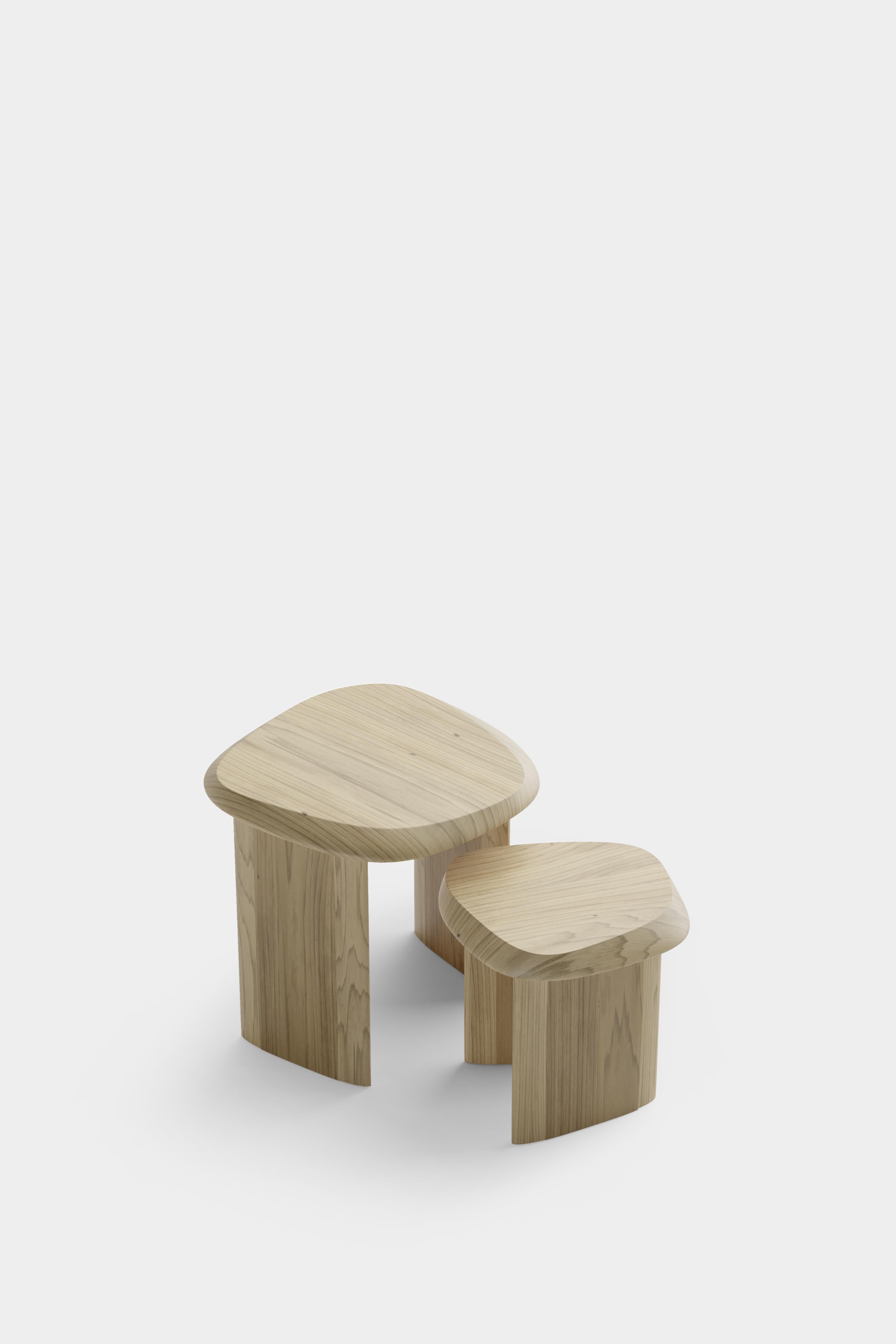 Mexican Set of Side Tables & Small Coffee Table Poplar Duna Collection by Joel Escalona