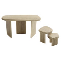 Set of Sideboard and Nest Tables Poplar Wood from Duna Collection