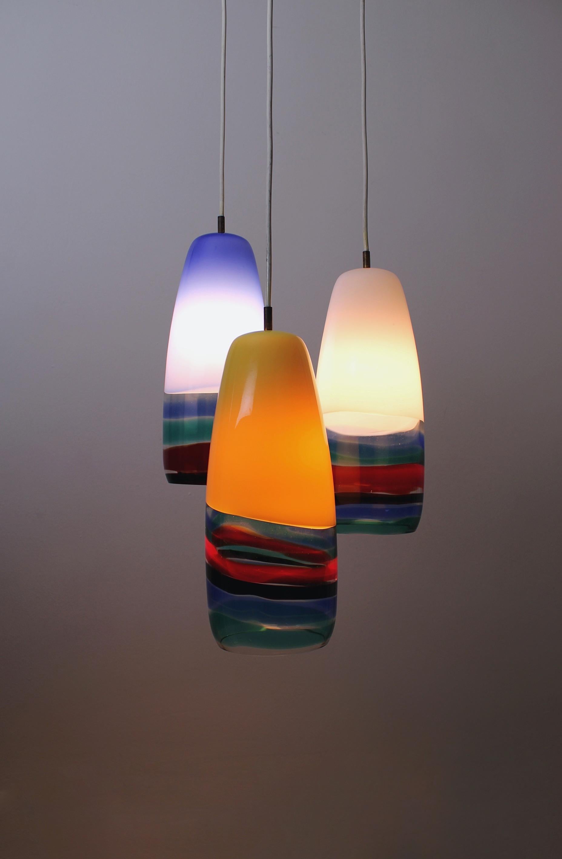 Mid-Century Modern Set of Sigaro pendant lamps by Massimo Vignelli for Venini, 1956 For Sale