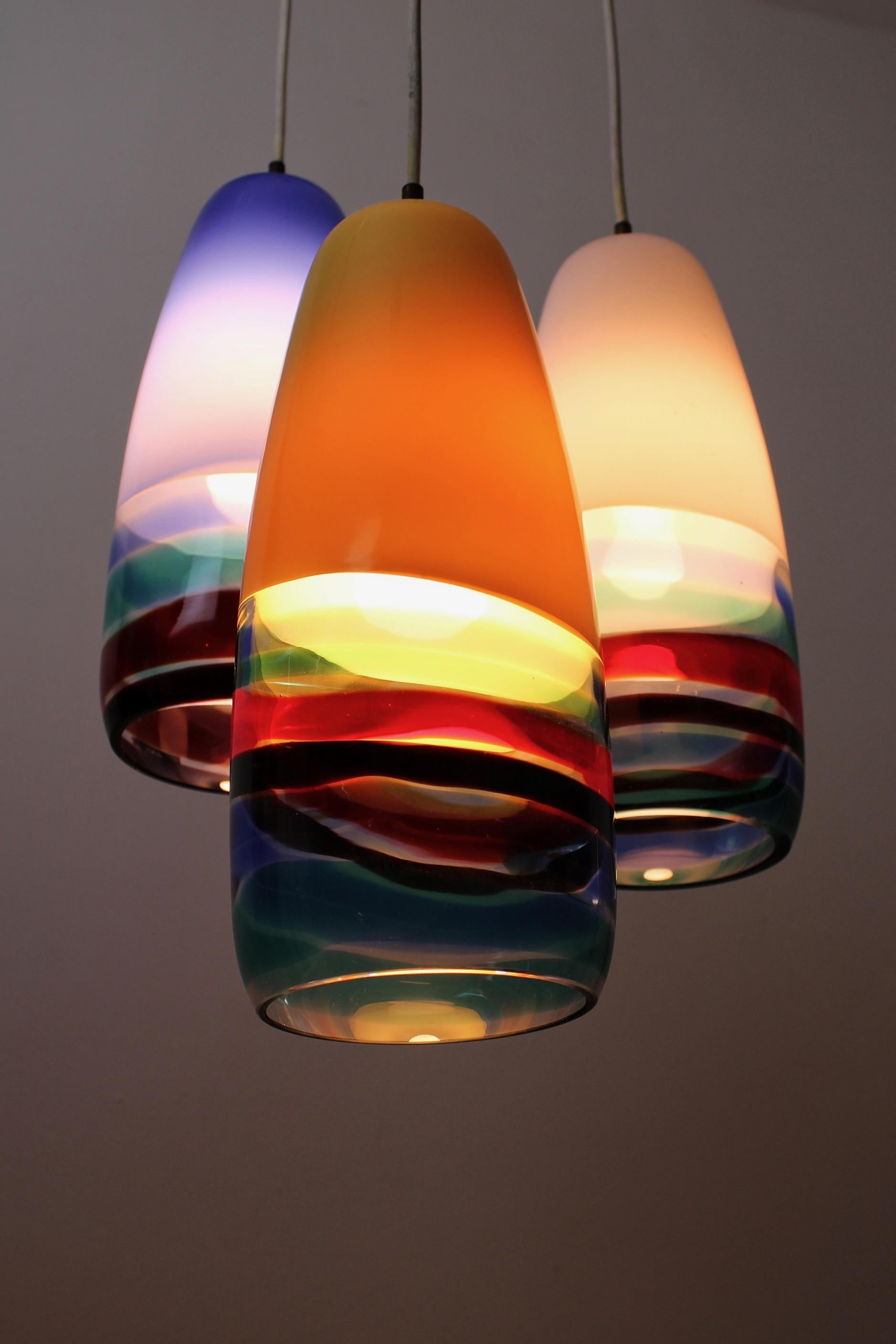 Set of Sigaro pendant lamps by Massimo Vignelli for Venini, 1956 In Good Condition For Sale In UTRECHT, NL