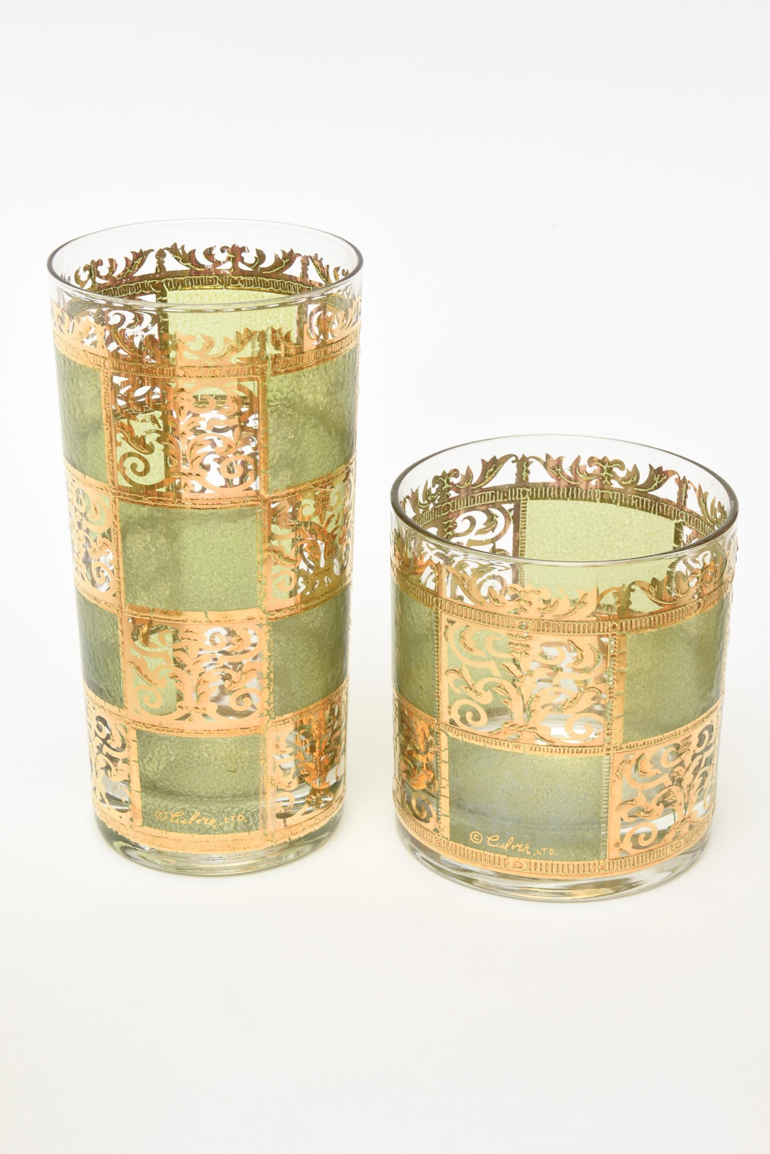 American Culver Glass and Gold Painted Barware Set Mid-Century Modern