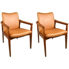 Set of Sigvard Bernadotte Teak Armchairs for France and Son, Denmark, 1950s