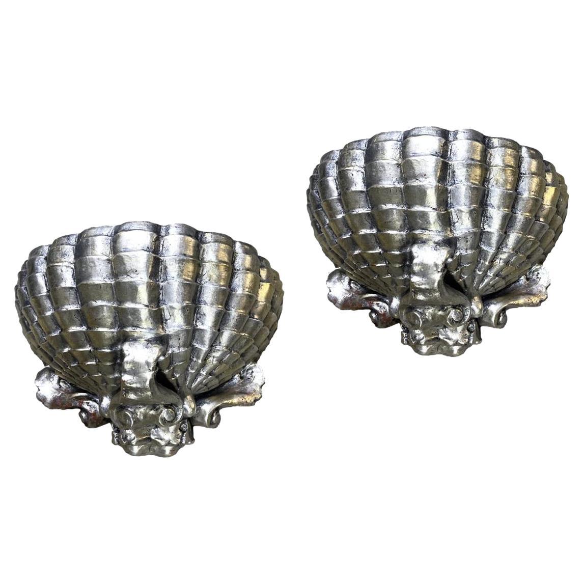 Set of Silver Leaf Plaster Sconces, Sold per Pair