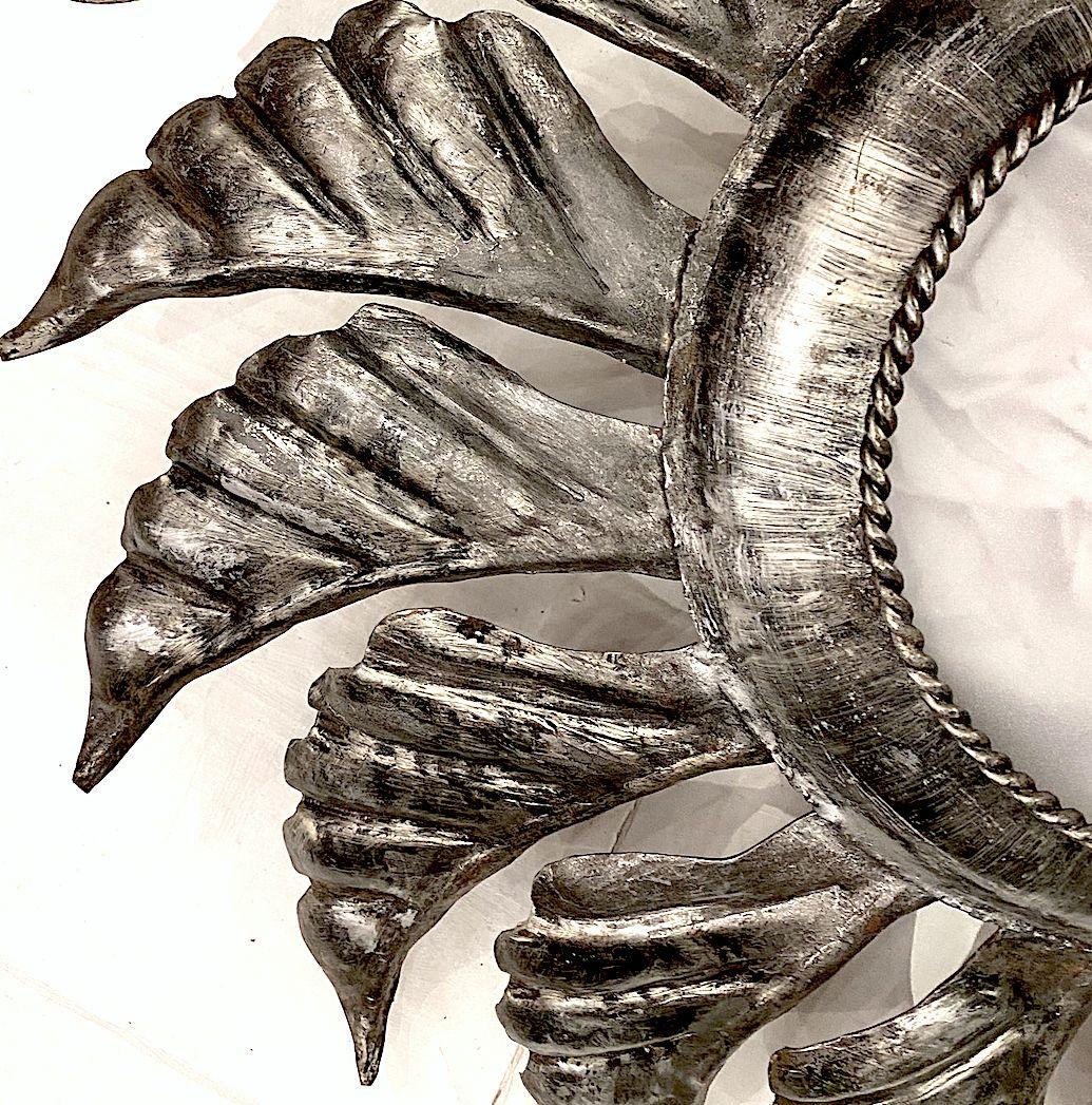 Wrought Iron Set of Silver Leaf Sunburst Light Fixtures, Sold Individually For Sale