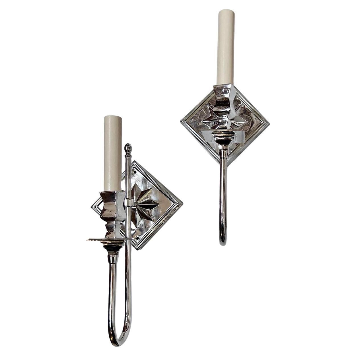 Set of Silver Plated Art Deco Sconces, Sold Per Pair For Sale