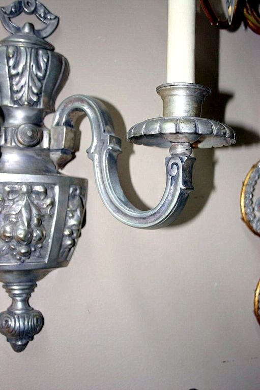 American Set of Silver Plated Bronze Sconces, Sold Per Pair For Sale