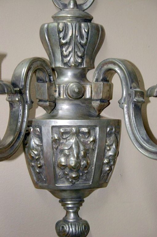 Silvered Set of Silver Plated Bronze Sconces, Sold Per Pair For Sale