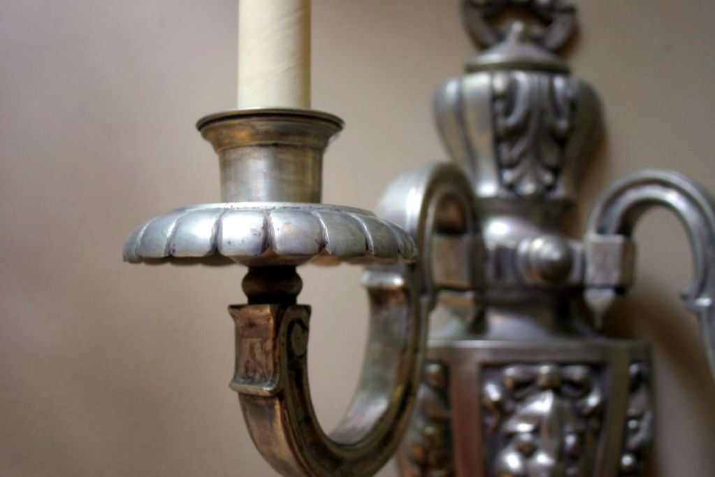 Set of Silver Plated Bronze Sconces, Sold Per Pair In Good Condition For Sale In New York, NY
