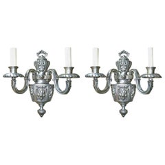 Antique Set of Silver Plated Bronze Sconces, Sold Per Pair