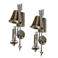 Set of Silver Plated "Drum" Sconces, Sold Per Pair