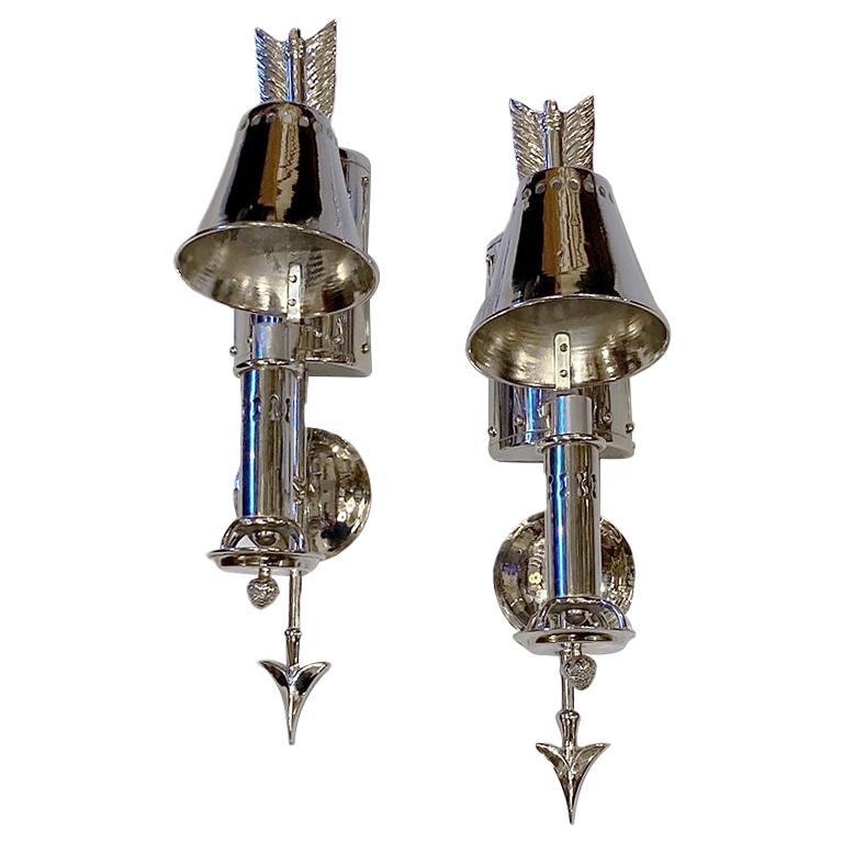 Set of Silver Plated "Drum" Sconces, Sold Per Pair