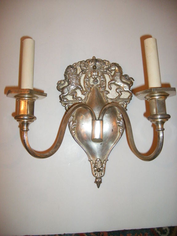 Set of Silver Plated English Sconces, Sold in Pairs In Good Condition For Sale In New York, NY