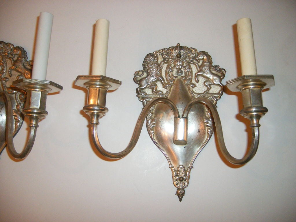 Metal Set of Silver Plated English Sconces, Sold in Pairs For Sale