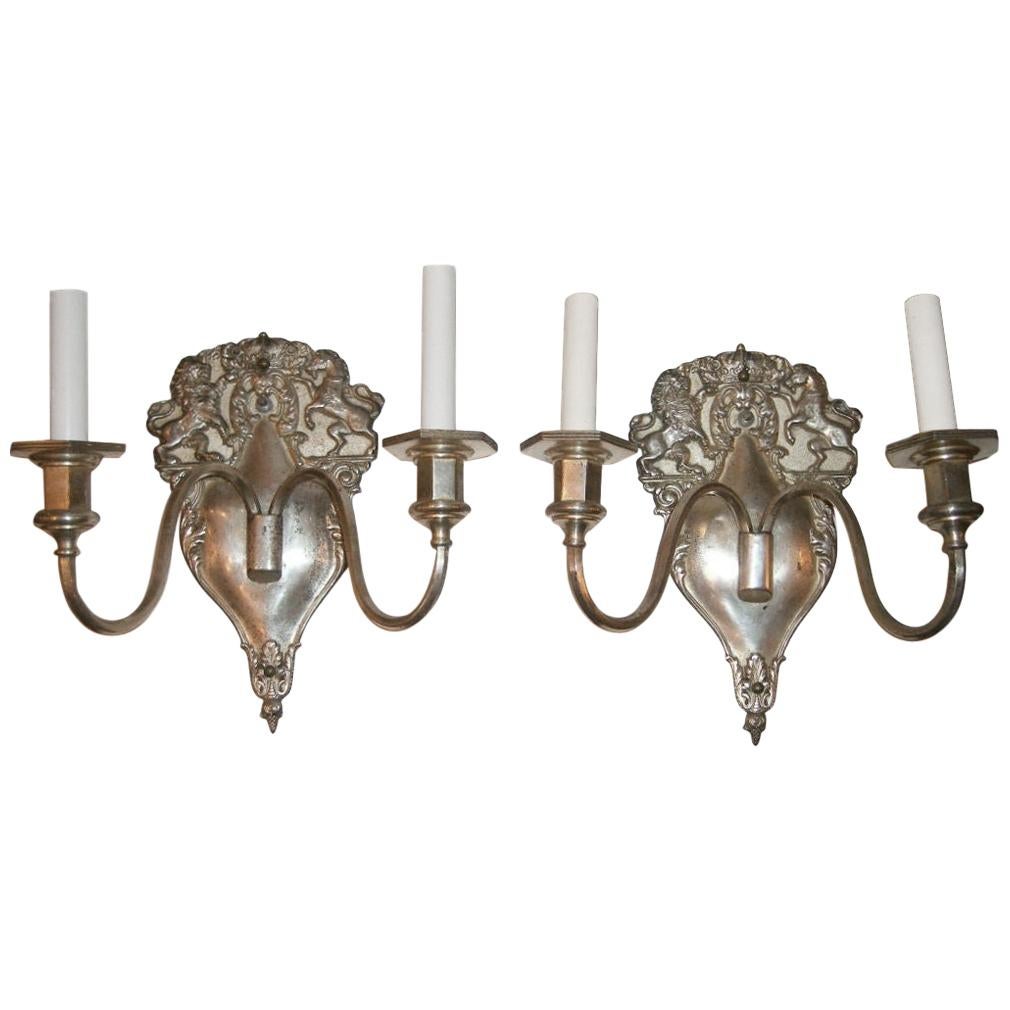 Set of Silver Plated English Sconces, Sold in Pairs For Sale