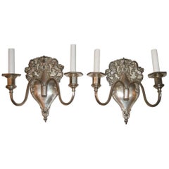 Antique Set of Silver Plated English Sconces, Sold in Pairs