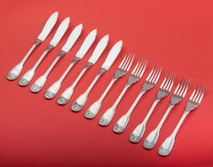 Set of Silver Plated Fish Cutlery for 6 Persons Made by Christofle Model Vendome