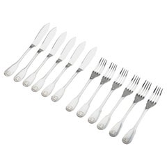 Set of Silver Plated Fish Cutlery for 6 Persons Made by Christofle Model Vendome
