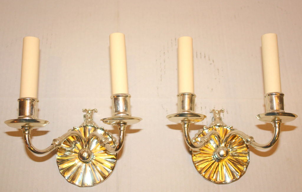 French Set of Silver Plated Mirrored Sconces, Sold Per Pair For Sale