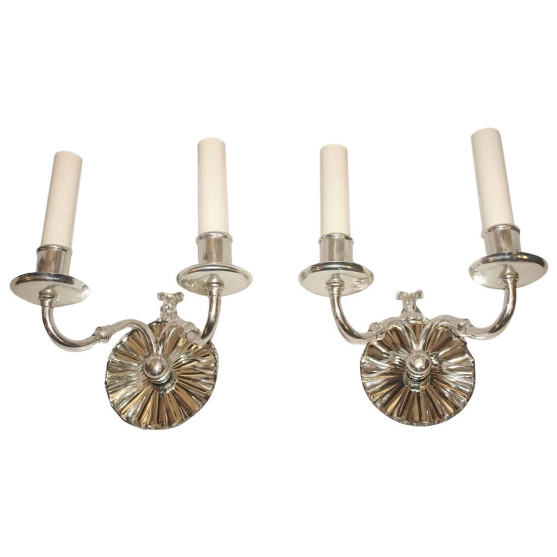 Set of Silver Plated Mirrored Sconces, Sold Per Pair