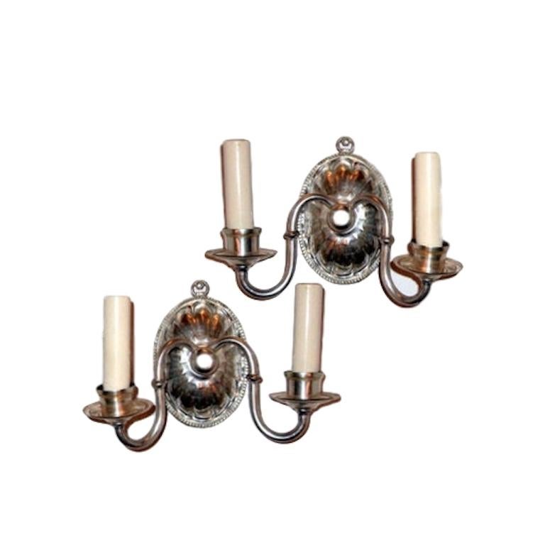 English Set of Silver Plated Molded Glass Sconces, Sold Per Pair For Sale