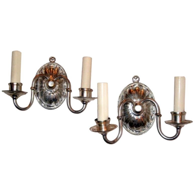 Set of Silver Plated Molded Glass Sconces, Sold Per Pair For Sale