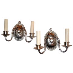 Set of Silver Plated Molded Glass Sconces, Sold Per Pair
