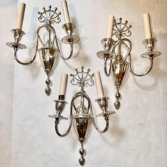 Set of Silver Plated Neoclassic Sconces, Sold Per Pair