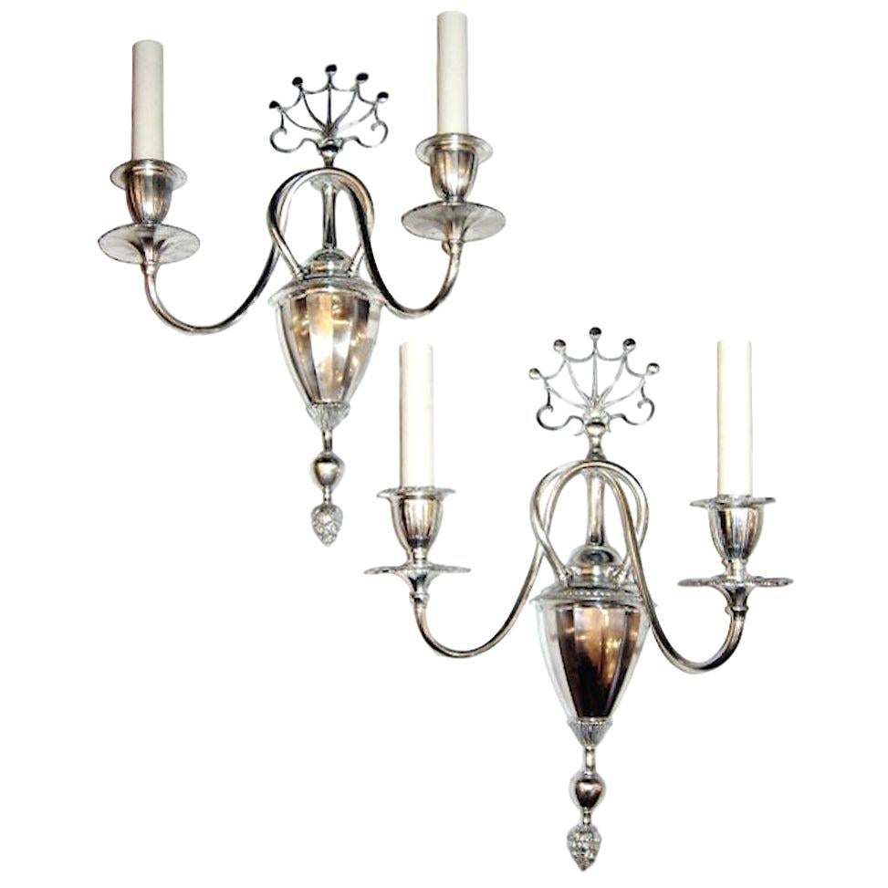 Set of Silver Plated Neoclassic Sconces, Sold Per Pair For Sale