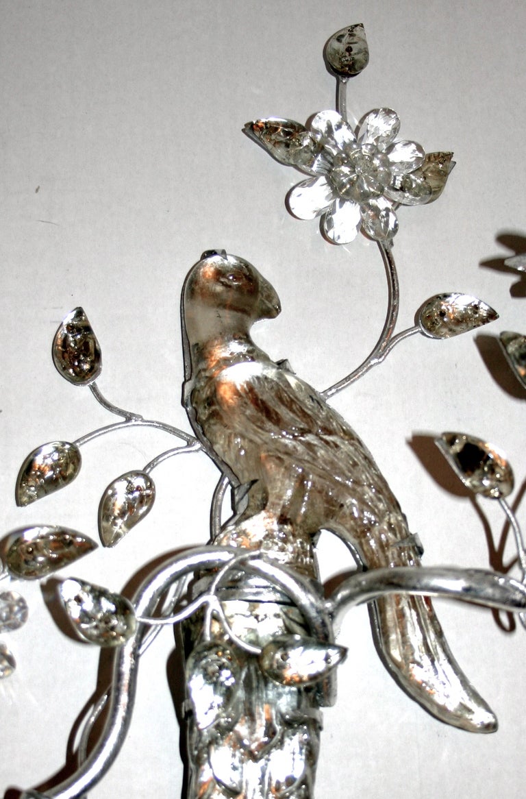 French Set of Silver Plated Parrot Sconces, Sold Per Pair For Sale