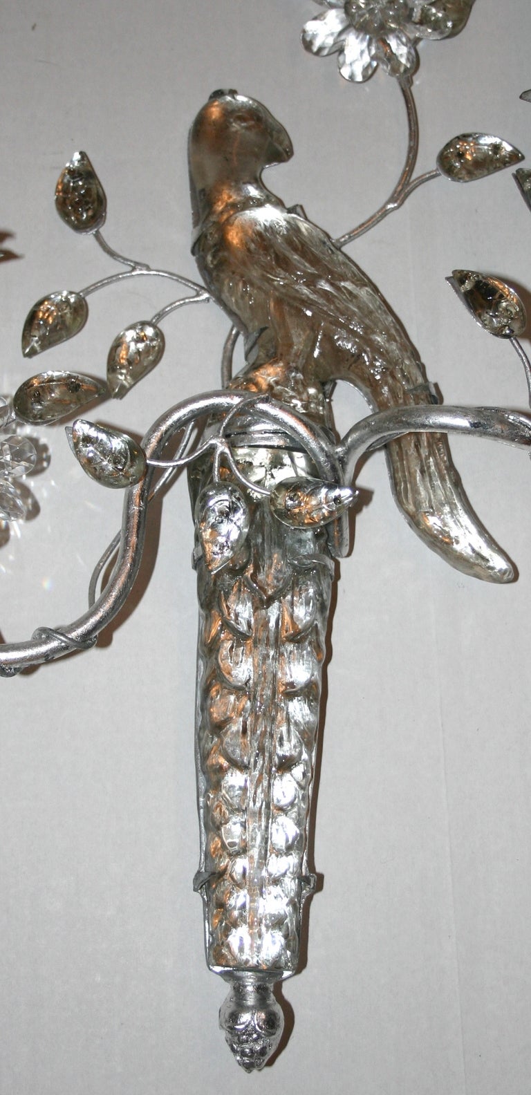 Metal Set of Silver Plated Parrot Sconces, Sold Per Pair For Sale