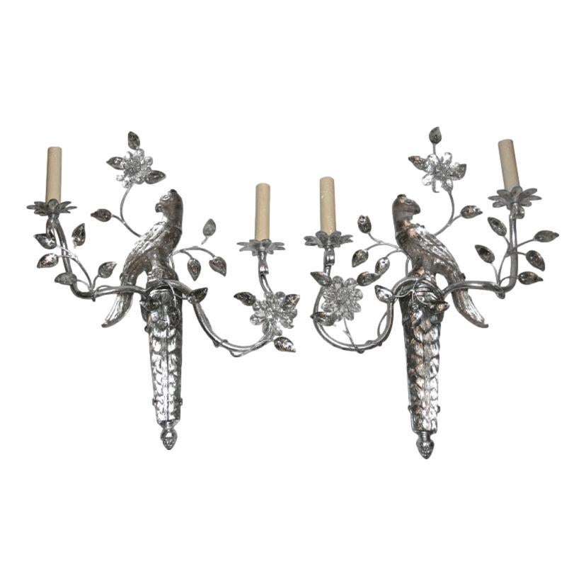 Ensemble d'appliques perroquet plaqué argent, vendu par paire