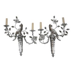 Vintage Set of Silver Plated Parrot Sconces, Sold Per Pair