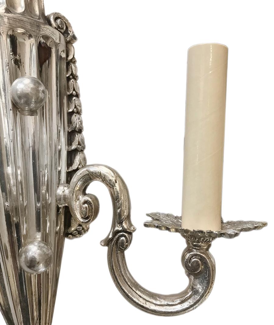 English Set of Silver-Plated Sconces, Sold in Pairs For Sale