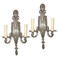 Antique Set of Silver-Plated Sconces, Sold in Pairs